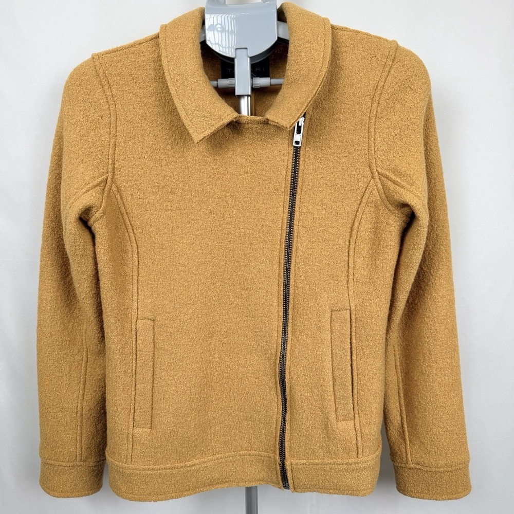 Tahari Boiled Wool Blend Moto Jacket Womens S Mustard Asymmetric Zip Coat